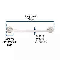 Barra recta de seguridad, acero inox, 1-1/4" x 50cm, FOSET - BARS-50 / 46884