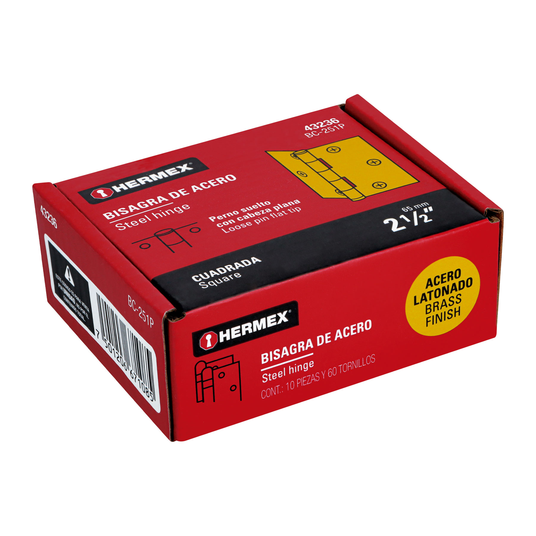 Bisagra cuadrada 2-1/2', acero latonado, plana - BC-251P / 43236