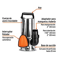Bomba sumergible metálica para agua sucia 1 HP - BOS-1SM / 12607