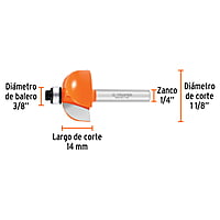 Broca para router, bocel cuarto, 1-1/8' con balero - BROU-BC1-1/8X / 11485