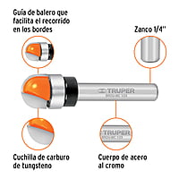 Broca para router, media caña, 1/2' con balero - BROU-MC1/2X / 11464