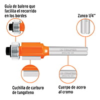 Broca para router, corte recto, 1/2' con balero - BROU-RB1/2X / 11444 Broca para router, corte recto, 1/2' con balero - BROU-RB1/2X / 11444