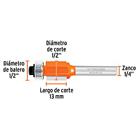 Broca para router, corte recto, 1/2' con balero - BROU-RB1/2X / 11444 Broca para router, corte recto, 1/2' con balero - BROU-RB1/2X / 11444