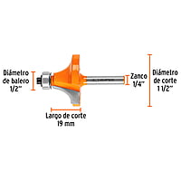 Broca para router, redondeado, 1-1/2' con balero - BROU-RD1-1/2X / 11471