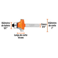 Broca para router, redondeado, 1' con balero - BROU-RD1X / 11469