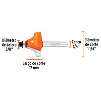 Broca para router, redondeado con moldura, 1-1/4' con balero - BROU-RM1-1/4X / 11473