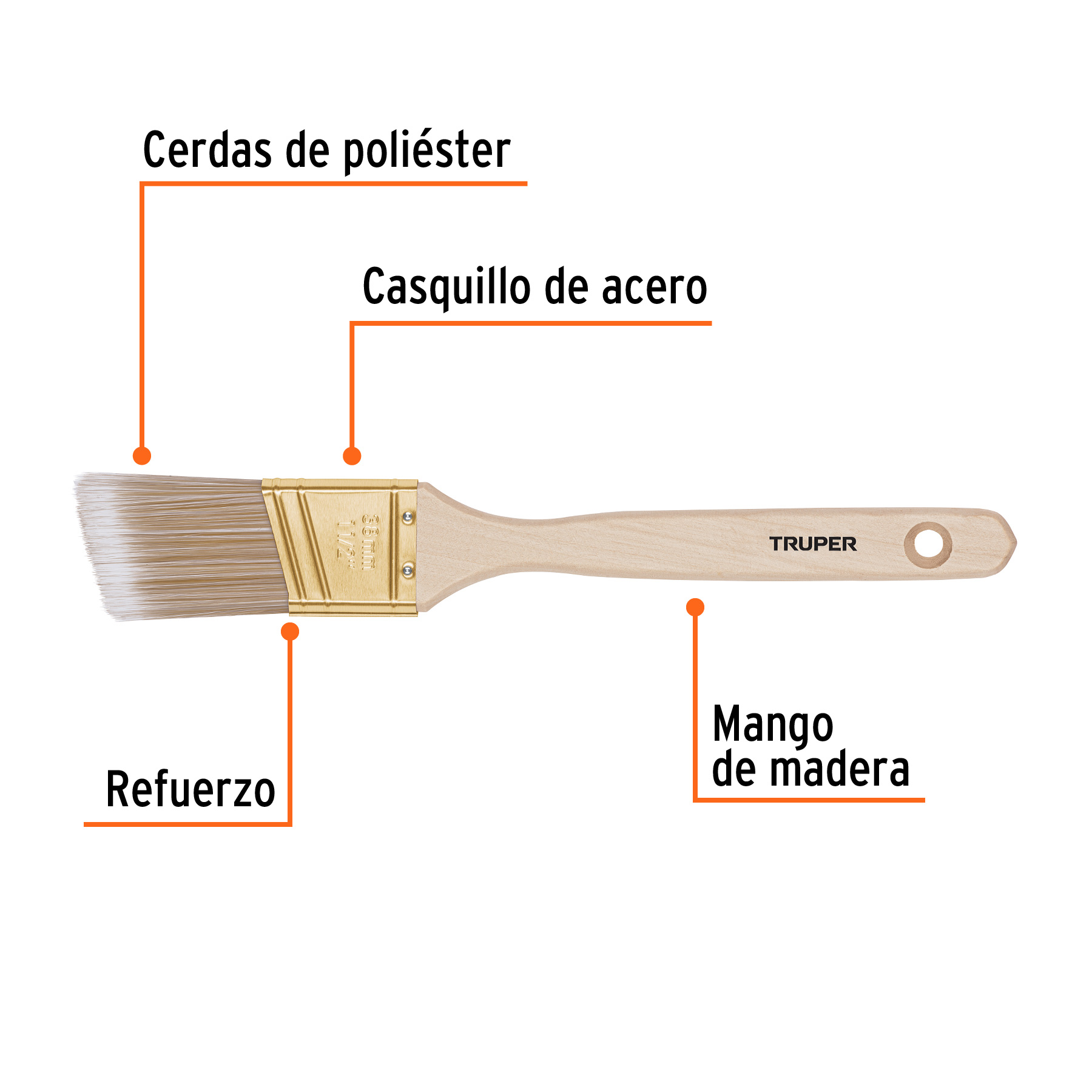 Brocha cerdas sintéticas, mango madera,corte angular, 1-1/2' - BRT-1-1/2AS / 13338 Brocha cerdas sintéticas, mango madera,corte angular, 1-1/2' - BRT-1-1/2AS / 13338