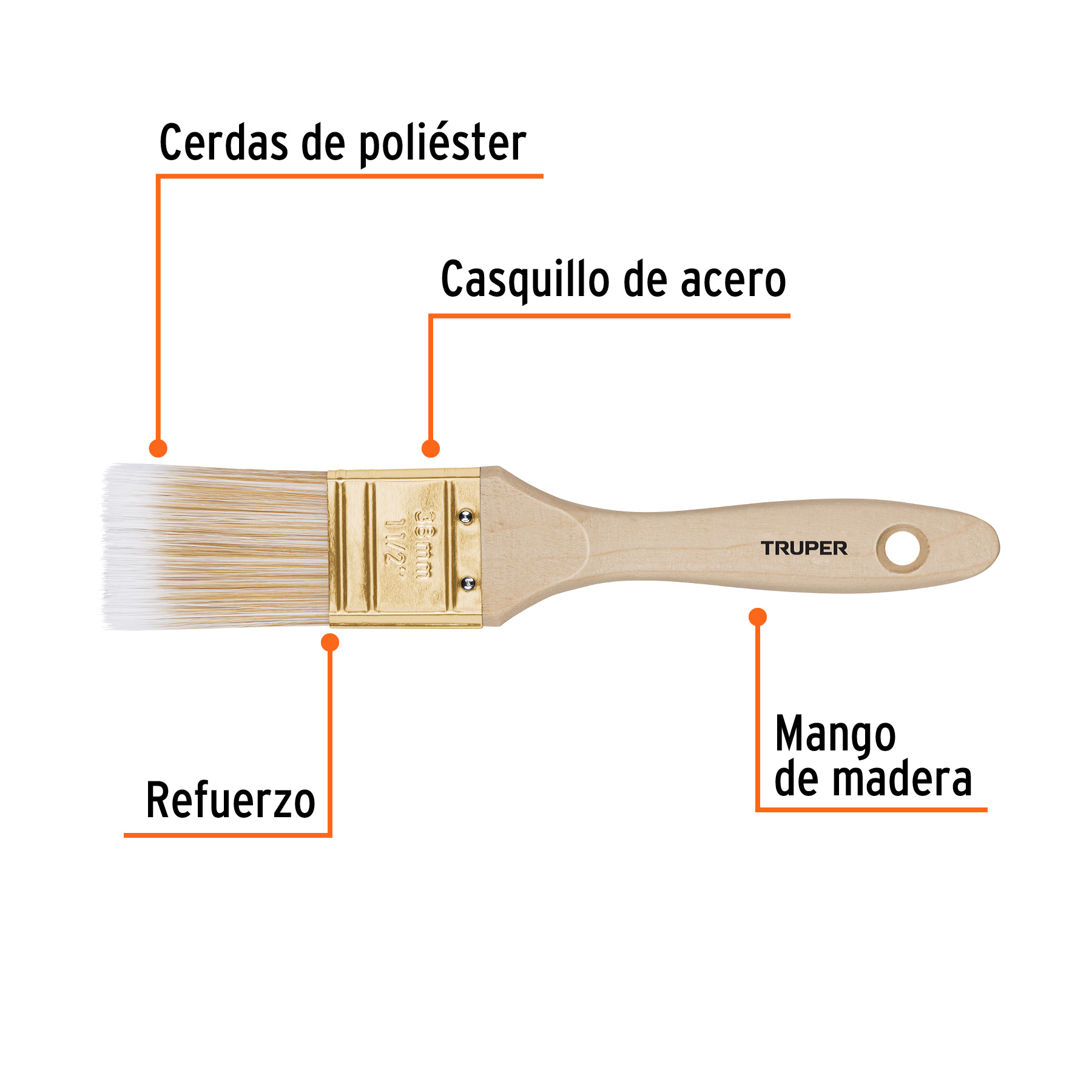 Brocha cerdas sintéticas,mango de madera, corte recto, 1-1/2 - BRT-1-1/2S / 13343
