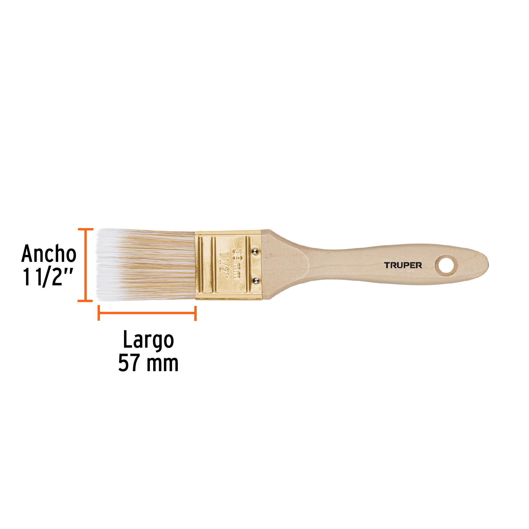 Brocha cerdas sintéticas,mango de madera, corte recto, 1-1/2 - BRT-1-1/2S / 13343