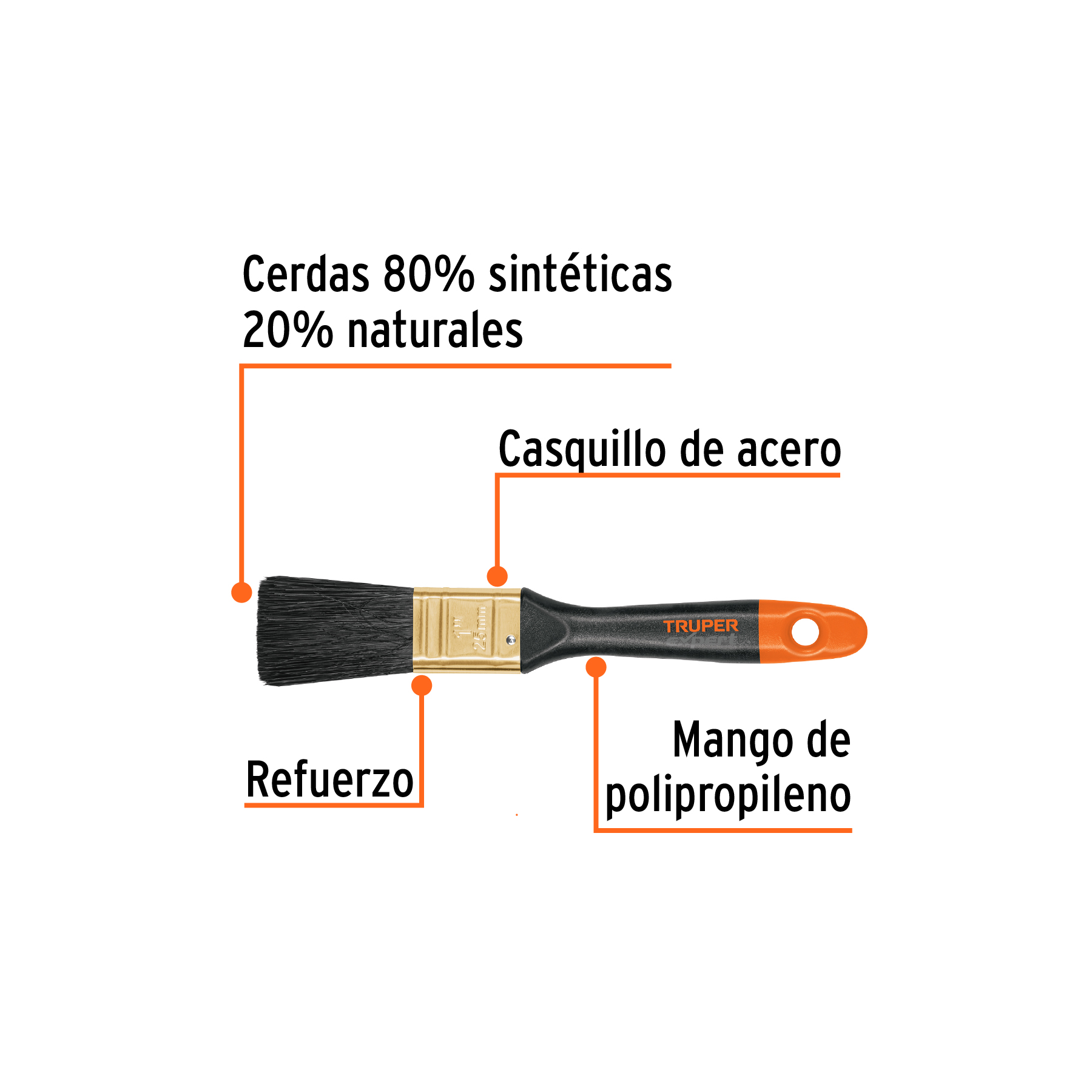 Brocha profesional, mango de plástico, 1', Truper Expert - BRT-1X / 17860 Brocha profesional, mango de plástico, 1', Truper Expert - BRT-1X / 17860