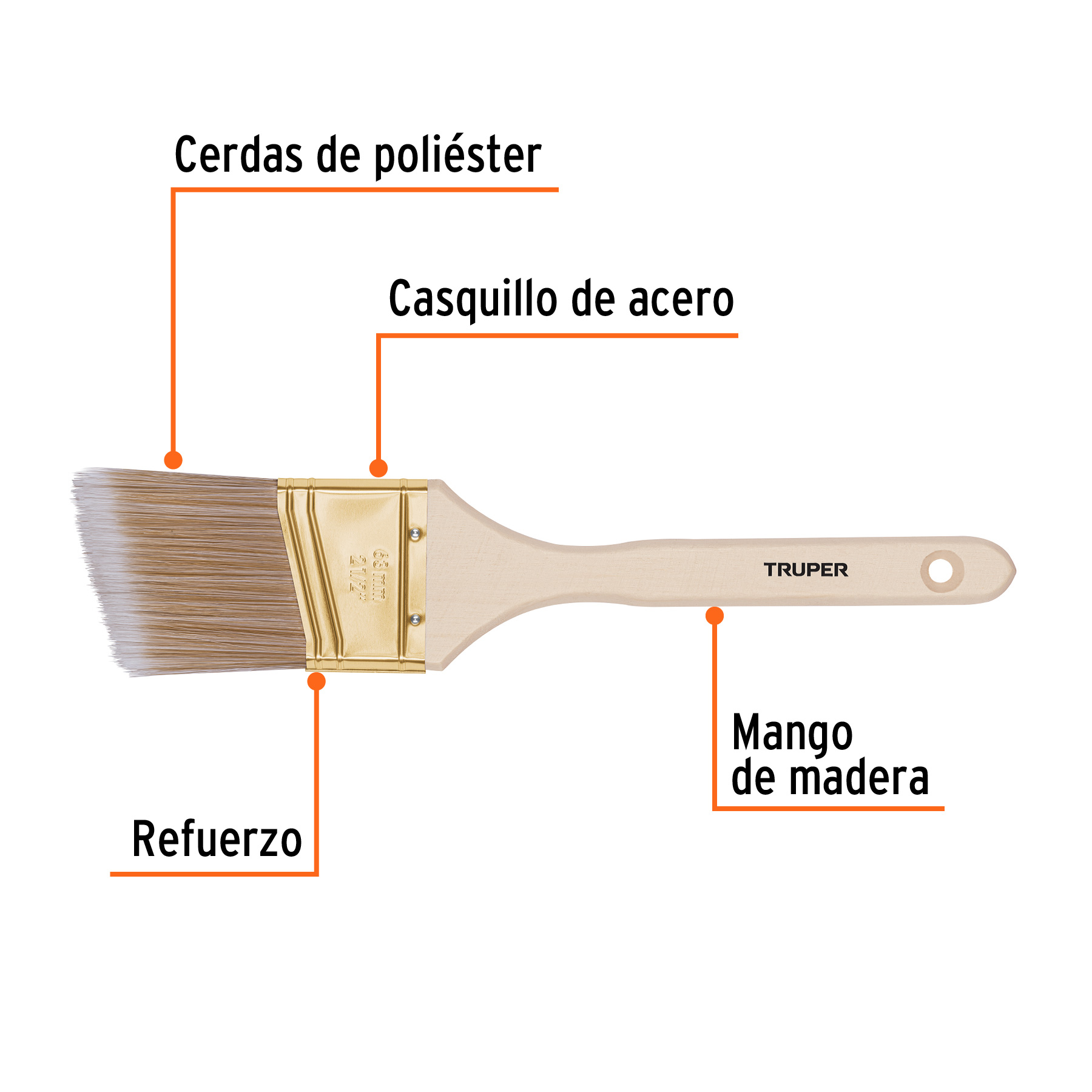Brocha cerdas sintéticas, mango madera,corte angular, 2-1/2' - BRT-2-1/2AS / 13340 Brocha cerdas sintéticas, mango madera,corte angular, 2-1/2' - BRT-2-1/2AS / 13340
