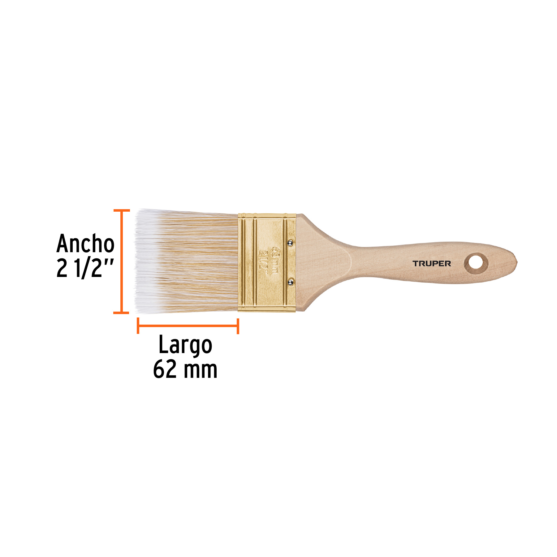 Brocha cerdas sintéticas,mango de madera, corte recto, 2-1/2 - BRT-2-1/2S / 13345