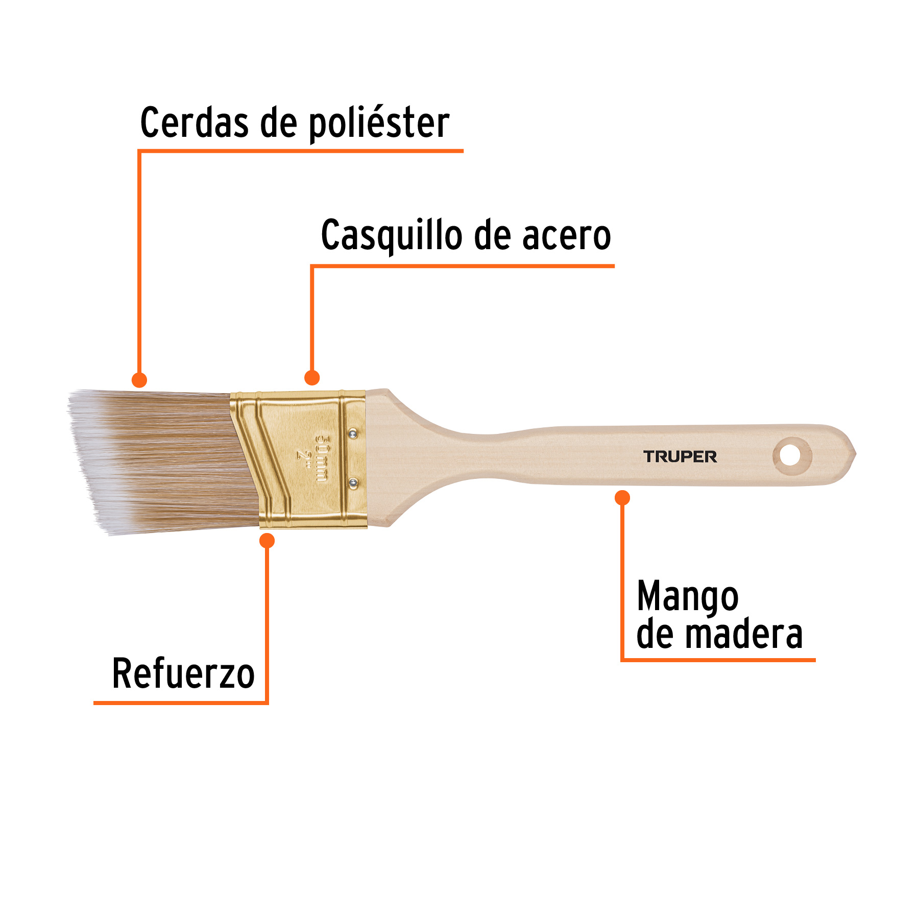 Brocha cerdas sintéticas, mango madera,corte angular, 2' - BRT-2AS / 13339 Brocha cerdas sintéticas, mango madera,corte angular, 2' - BRT-2AS / 13339