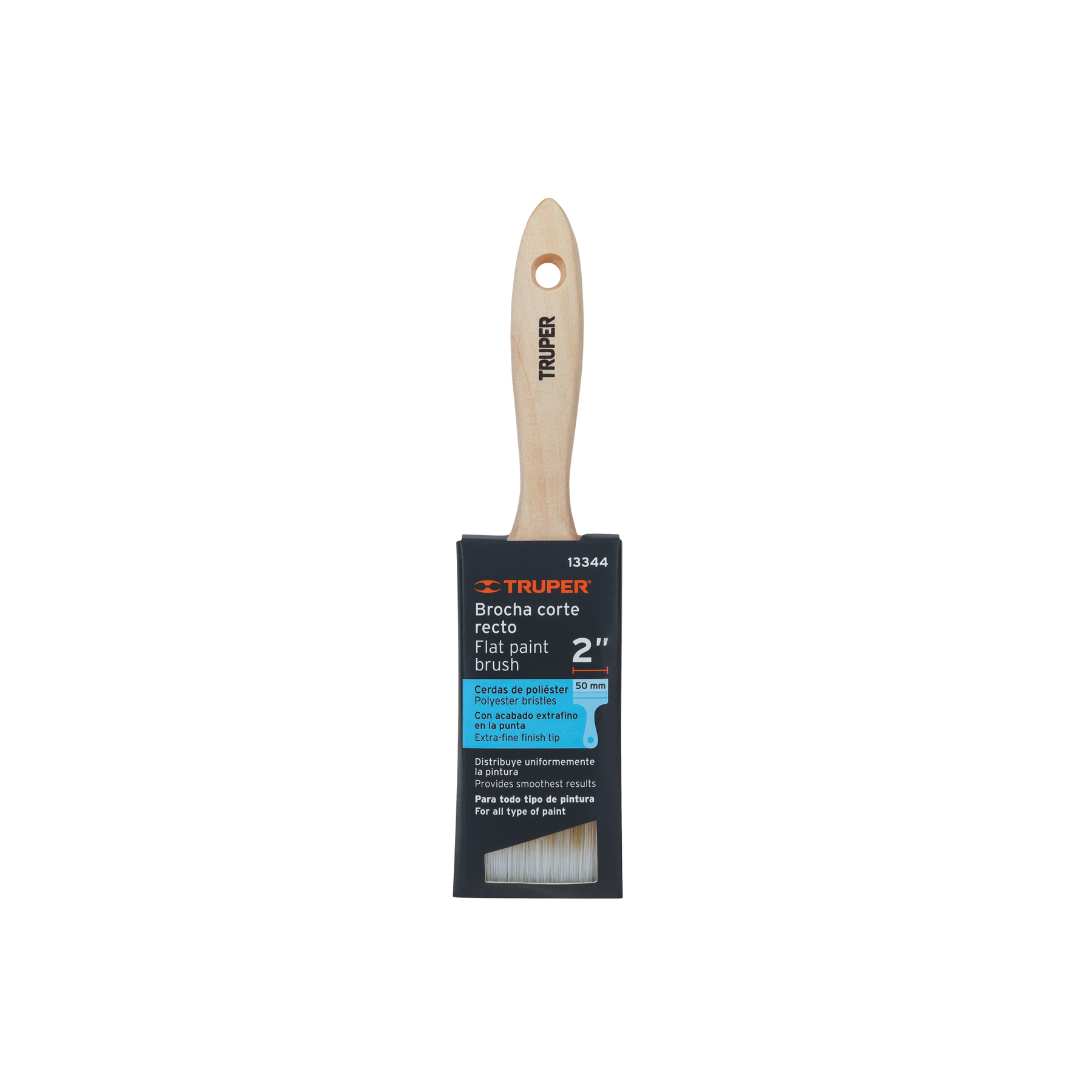 Brocha cerdas sintéticas,mango de madera, corte recto, 2' - BRT-2S / 13344
