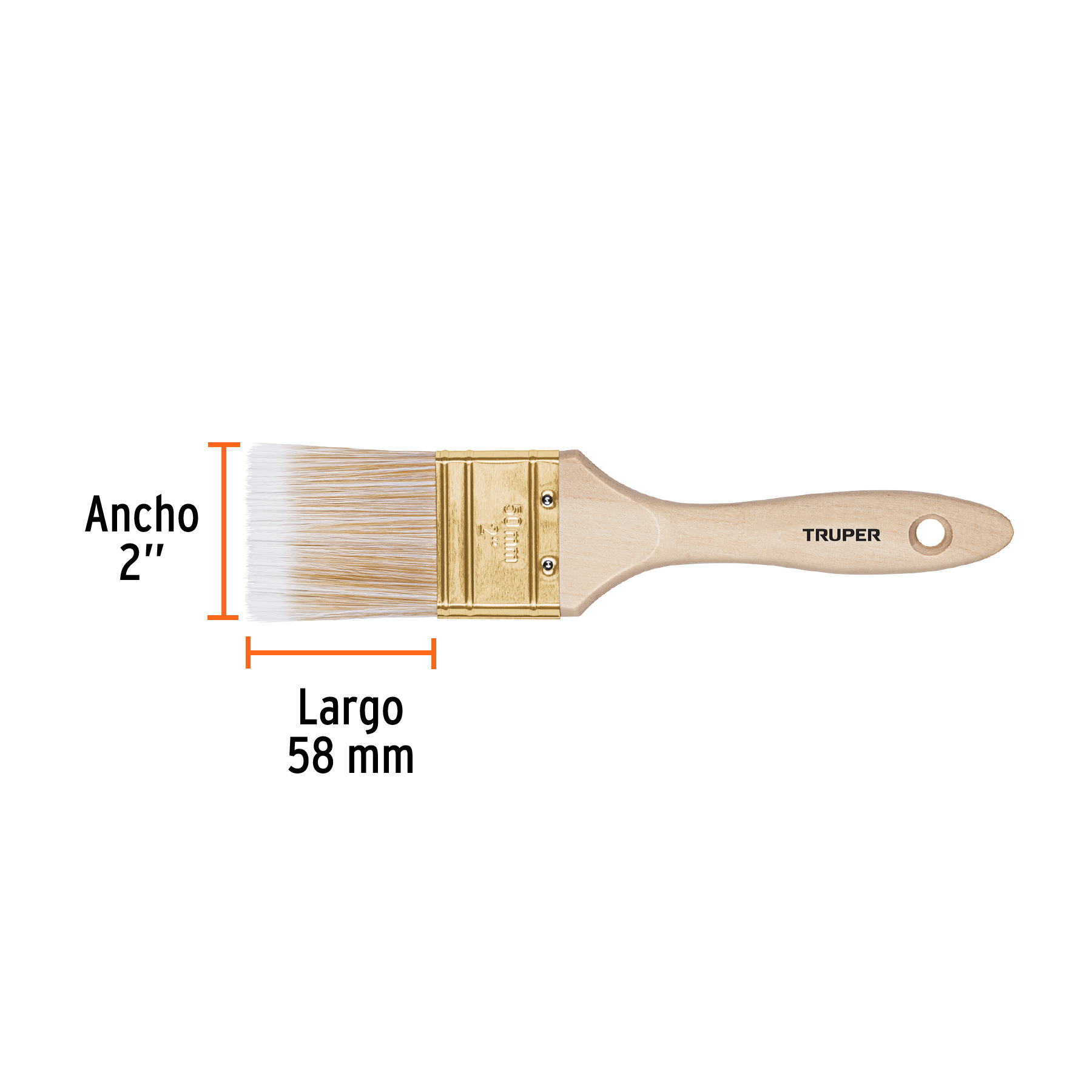 Brocha cerdas sintéticas,mango de madera, corte recto, 2' - BRT-2S / 13344