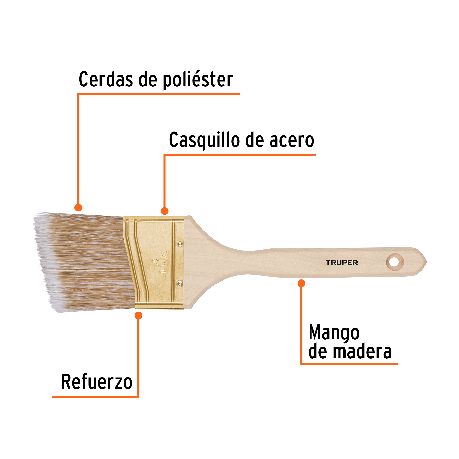Brocha cerdas sintéticas, mango madera,corte angular, 3' - BRT-3AS / 13341 Brocha cerdas sintéticas, mango madera,corte angular, 3' - BRT-3AS / 13341