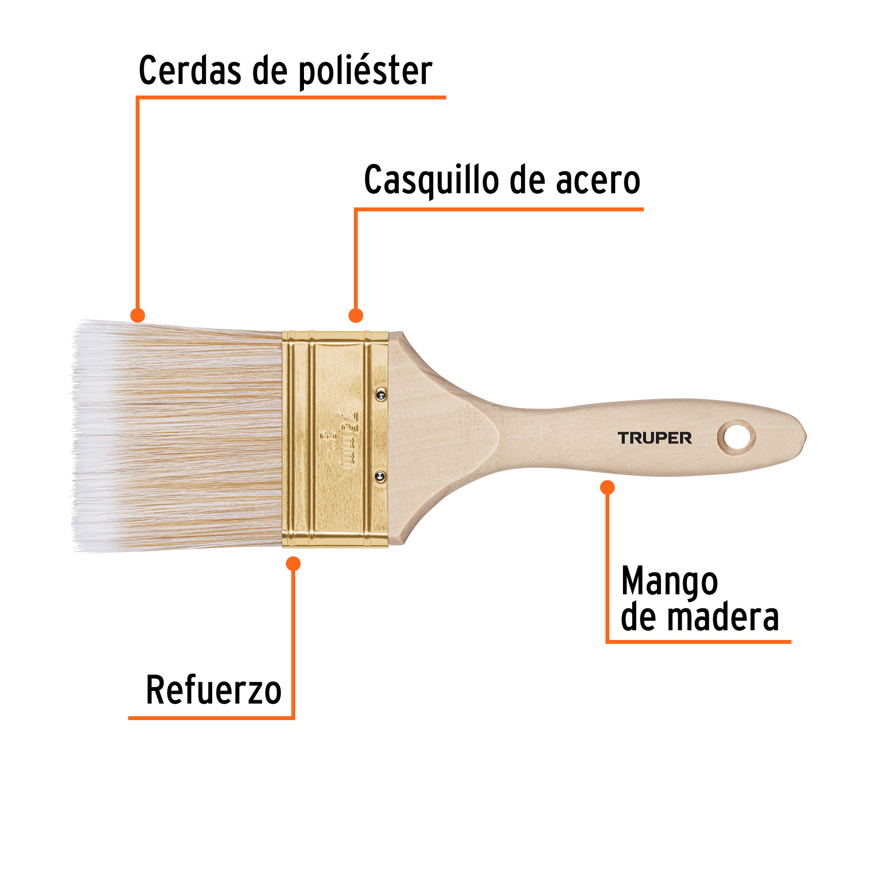 Brocha cerdas sintéticas,mango de madera, corte recto, 3' - BRT-3S / 13346 Brocha cerdas sintéticas,mango de madera, corte recto, 3' - BRT-3S / 13346