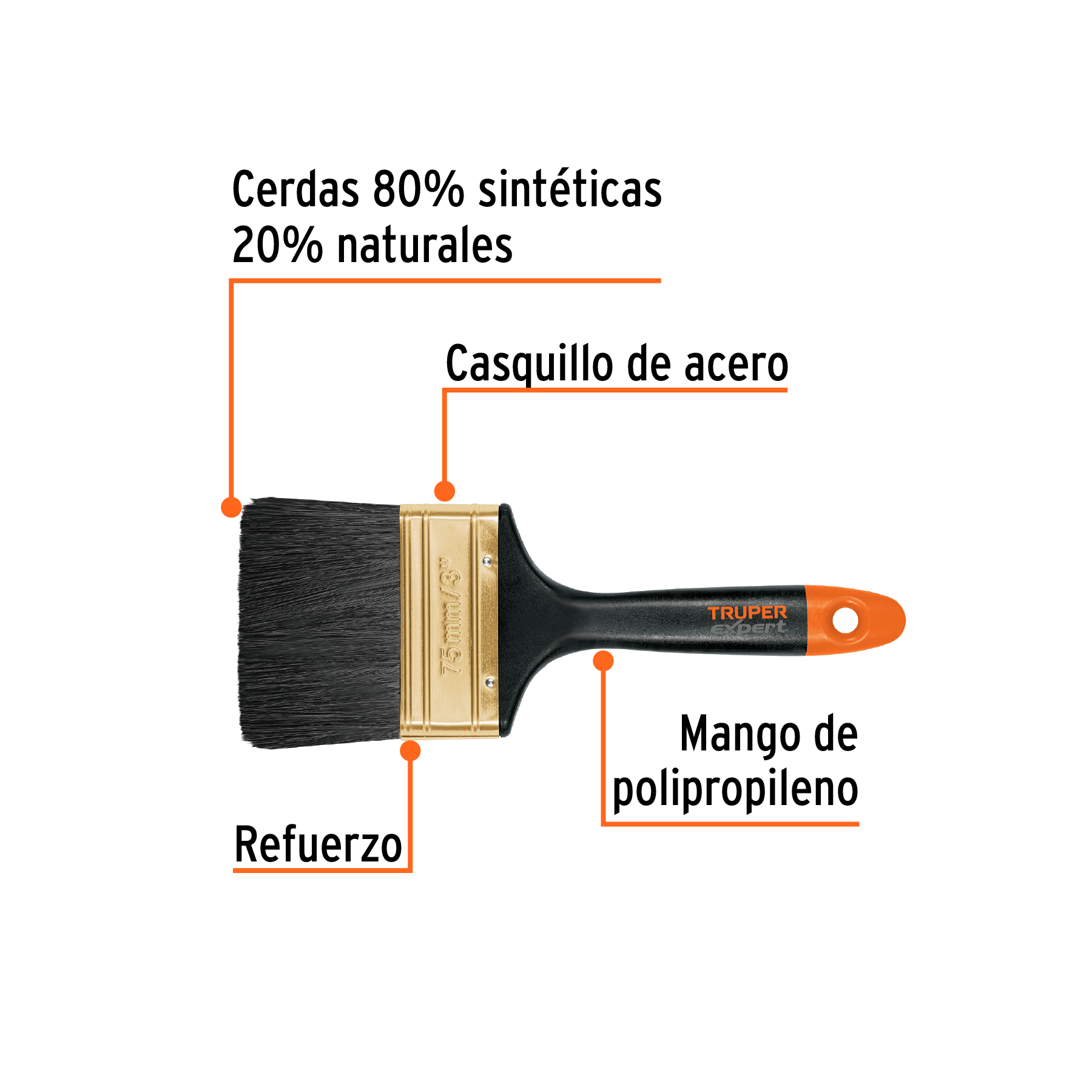 Brocha profesional, mango de plástico, 3', Truper Expert - BRT-3X / 17864 Brocha profesional, mango de plástico, 3', Truper Expert - BRT-3X / 17864