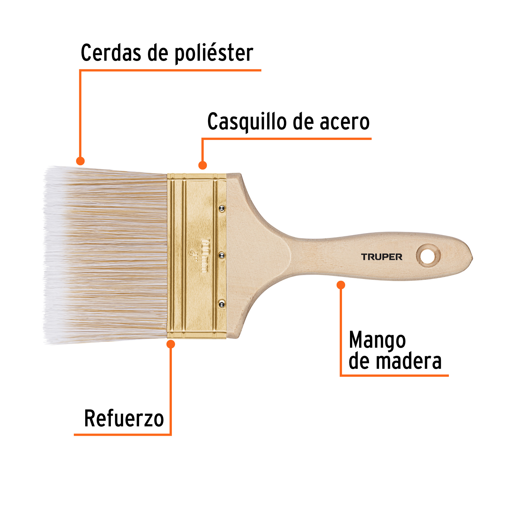 Brocha cerdas sintéticas,mango de madera, corte recto, 4' - BRT-4S / 13347 Brocha cerdas sintéticas,mango de madera, corte recto, 4' - BRT-4S / 13347