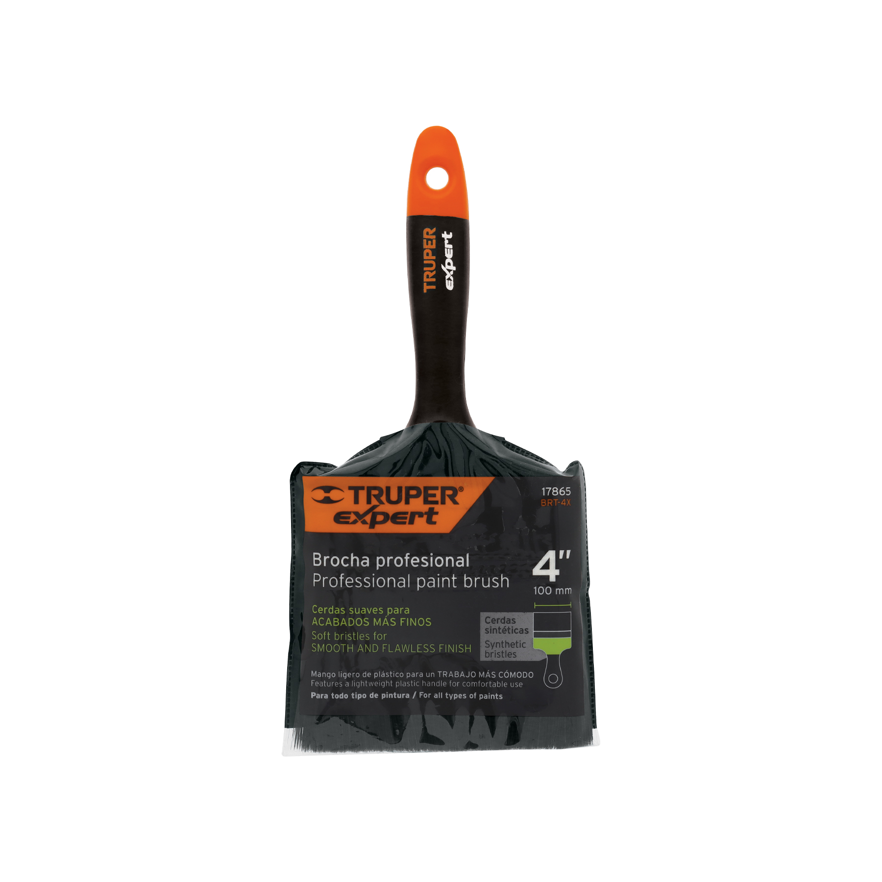 Brocha profesional, mango de plástico, 4', Truper Expert - BRT-4X / 17865