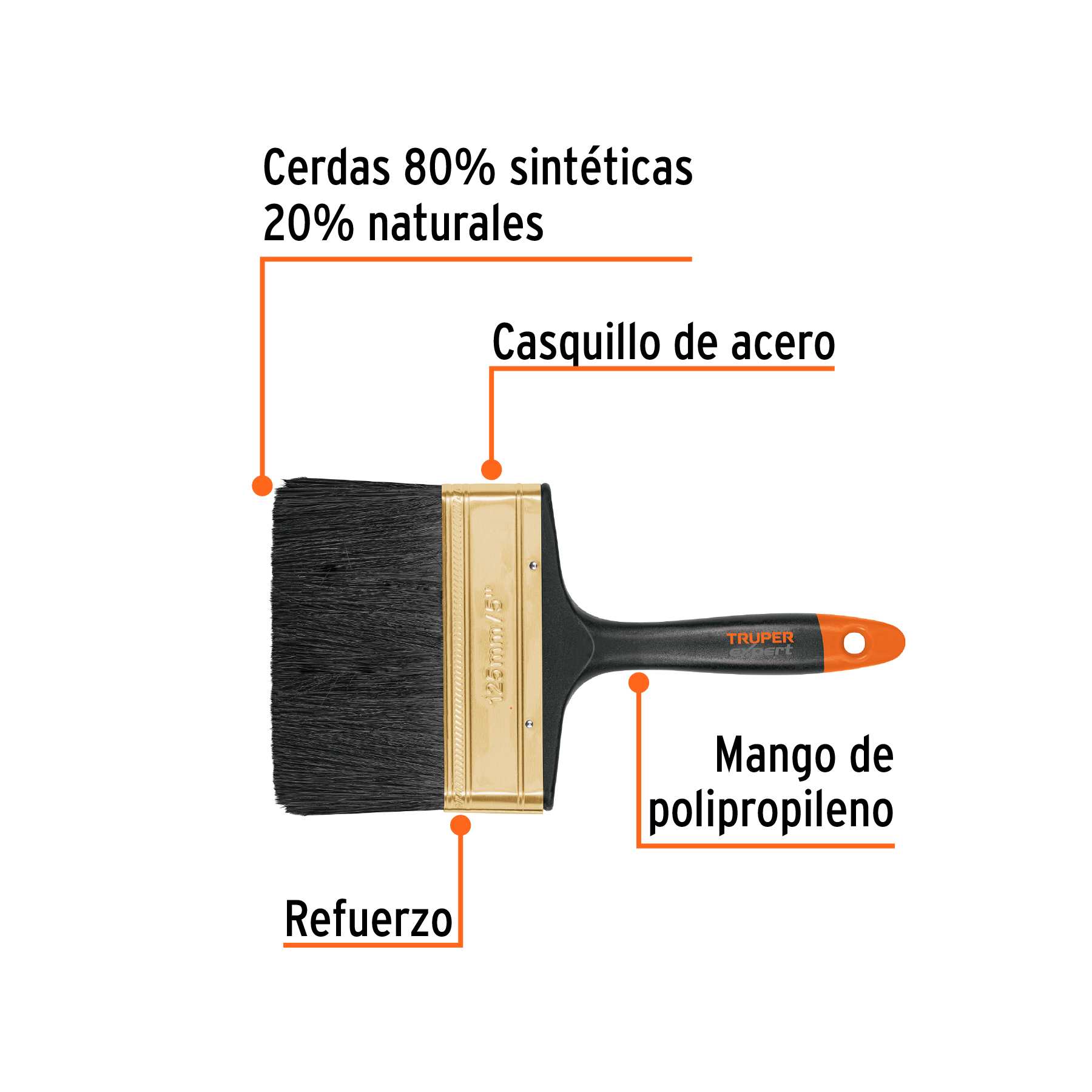 Brocha profesional, mango de plástico, 5', Truper Expert - BRT-5X / 17866