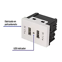 Toma con 2 puertos USB, 1.5 módulos, línea Española, blanco - C2USB-EB / 47057