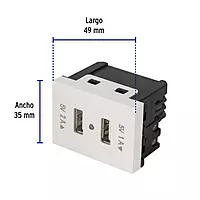 Toma con 2 puertos USB, 1.5 módulos, línea Española, blanco - C2USB-EB / 47057