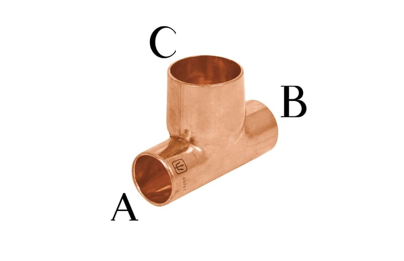 Tee de cobre reducida, 3/4' x 3/4' x 1/2' - CC-724 / 49744 Tee de cobre reducida, 3/4' x 3/4' x 1/2' - CC-724 / 49744