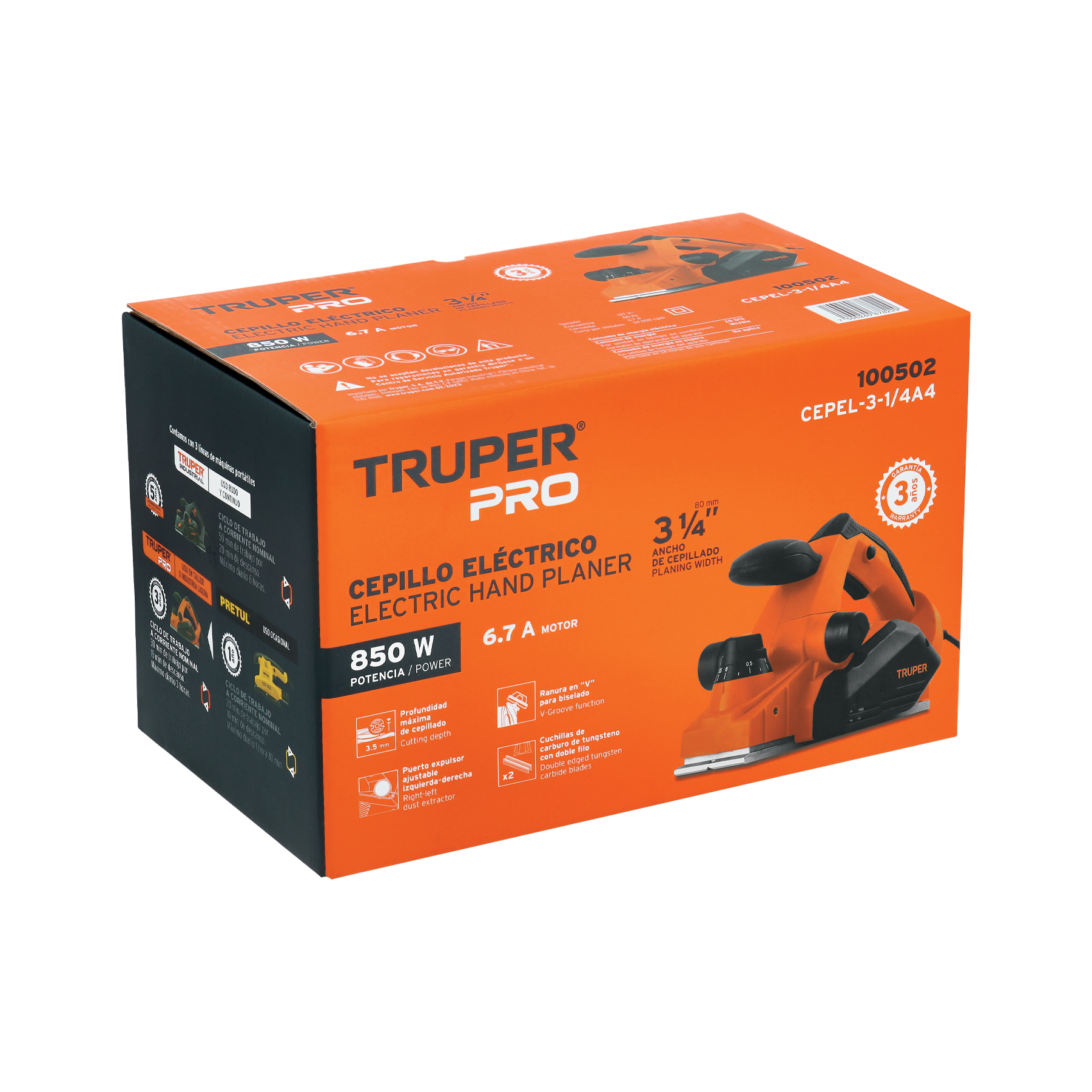 CEPEL-3-1/4A3 Cepillo eléctrico 3-1/4', profesional, 850 W Truper CEPEL-3-1/4A3 Cepillo eléctrico 3-1/4', profesional, 850 W Truper