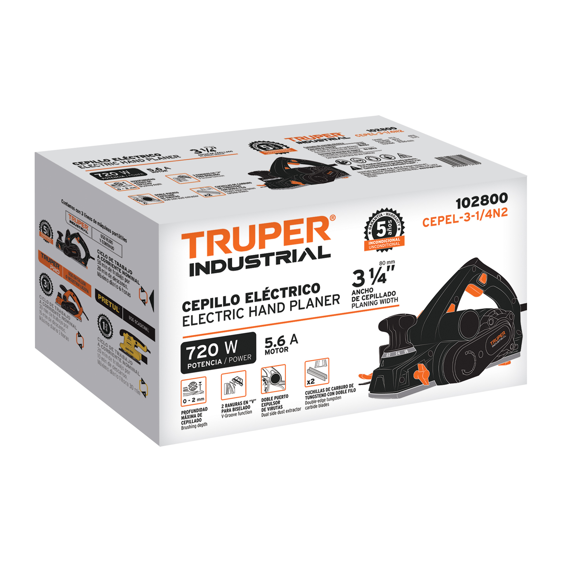 CEPEL-3-1/4N Cepillo eléctrico, 3-1/4', industrial, 720 W Truper CEPEL-3-1/4N Cepillo eléctrico, 3-1/4', industrial, 720 W Truper
