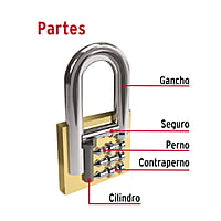 Candado de hierro, color laton, 50mm, largo, blister, Basic - CHB-50PL / 27077