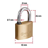 Candado de latón, 40mm, gancho corto, llave puntos, blister - CL-40Q / 43300 Candado de latón, 40mm, gancho corto, llave puntos, blister - CL-40Q / 43300