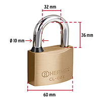 Candado de latón, 60mm, gancho corto, llave tubular, blister - CL-60T / 43305 Candado de latón, 60mm, gancho corto, llave tubular, blister - CL-60T / 43305