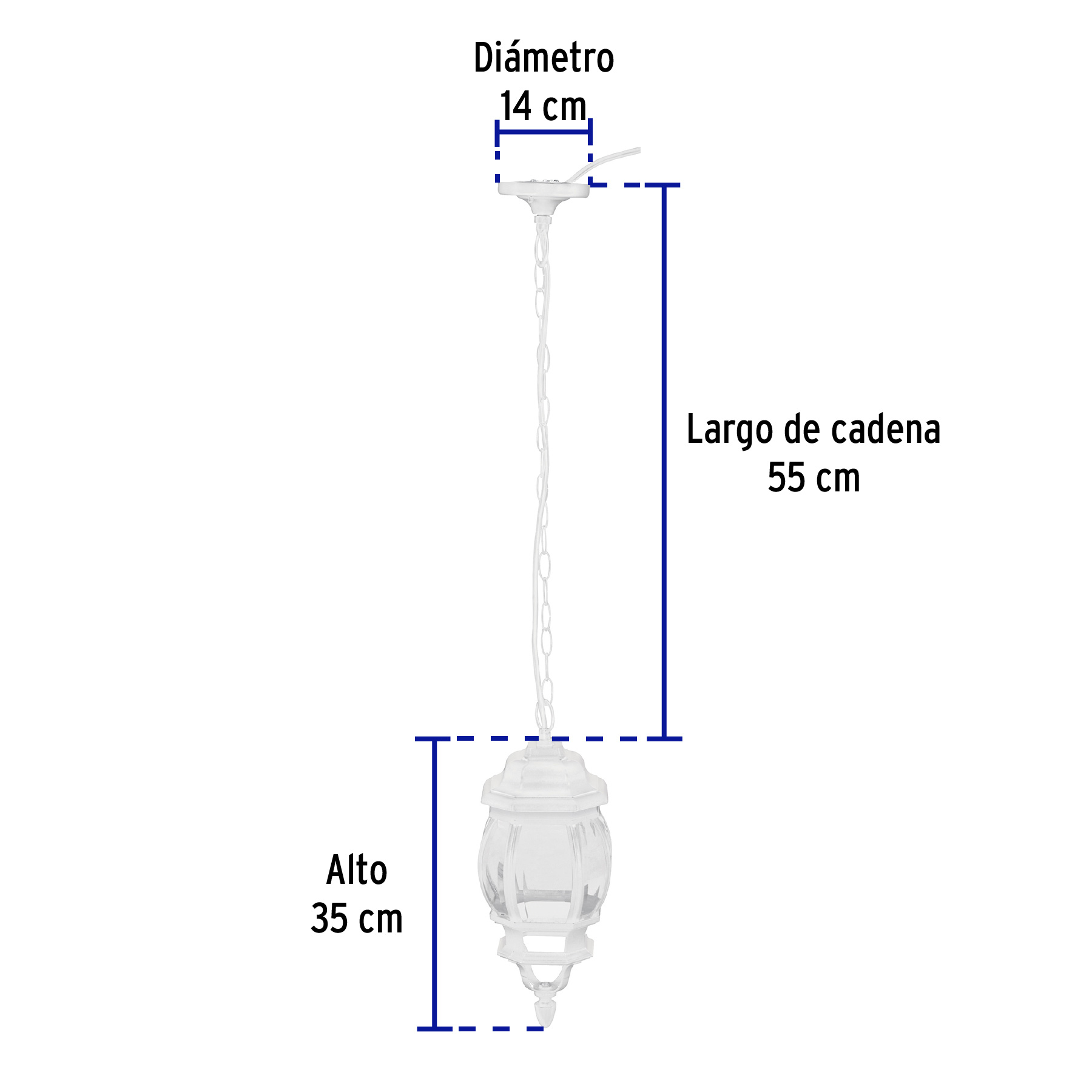 Arbotante tipo farol tradicional colgante p/exterior, blanco - 47296 - COL-100S - Caja con 1 Pieza – Master 4