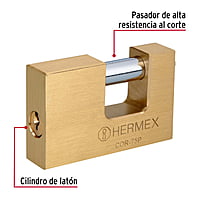 Candado antipalanca, 75mm, cuerpo de latón, Hermex Basic - COR-75P / 23512