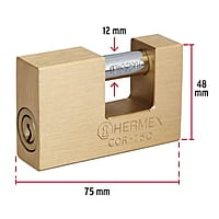 Candado antipalanca, 75mm, cuerpo de latón, llave puntos - COR-75Q / 43354 Candado antipalanca, 75mm, cuerpo de latón, llave puntos - COR-75Q / 43354
