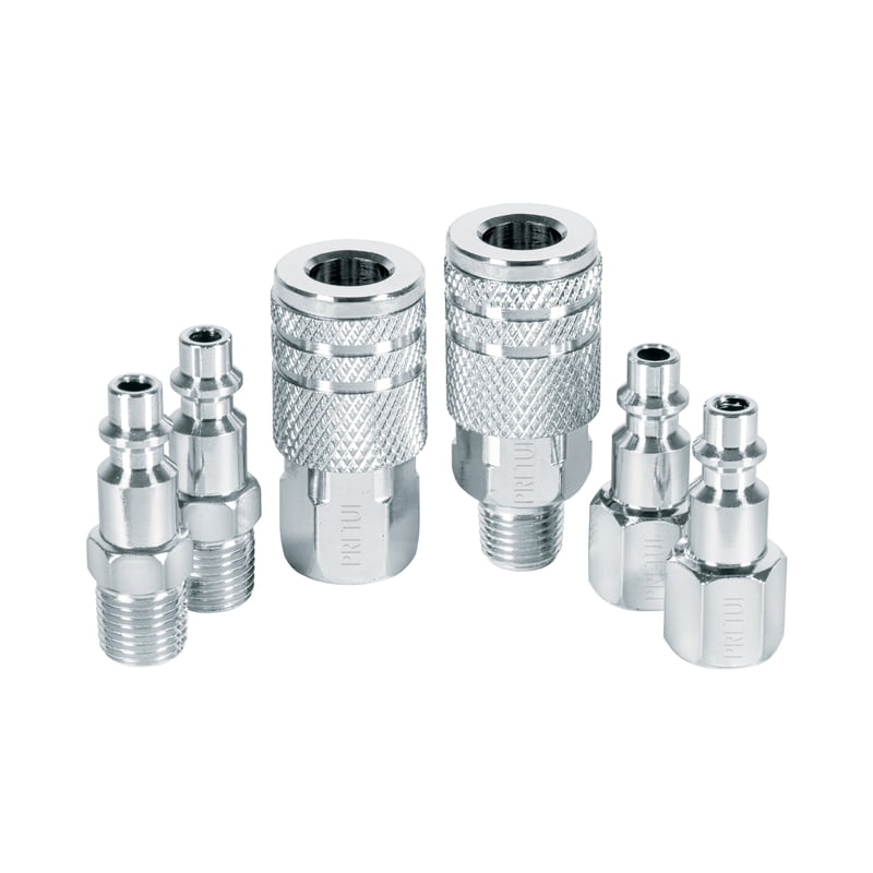 Juego de 4 conectores y 2 coples, compresor de aire, Pretul - CORAL-6P / 27030