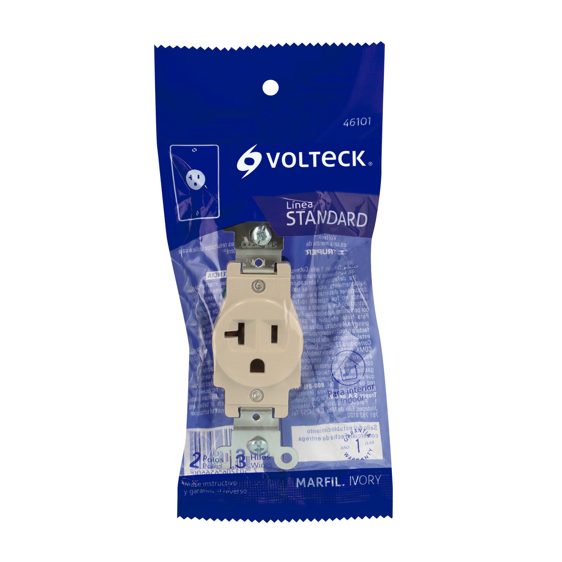 Contacto sencillo, 2 polos 3 hilos, 20 A, Standard, marfil - COSE-MS / 46101 Contacto sencillo, 2 polos 3 hilos, 20 A, Standard, marfil - COSE-MS / 46101