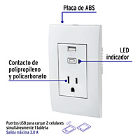 Contacto 2polos + tierra con 2 puertos USB, Oslo, blanco - COUSB-OB / 48313