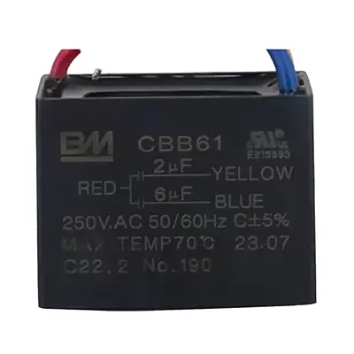 Capacitor de Trabajo Dual Cuadrado para Ventilador con Cables 2+6UF, 250V - CTRVC25V2+6
