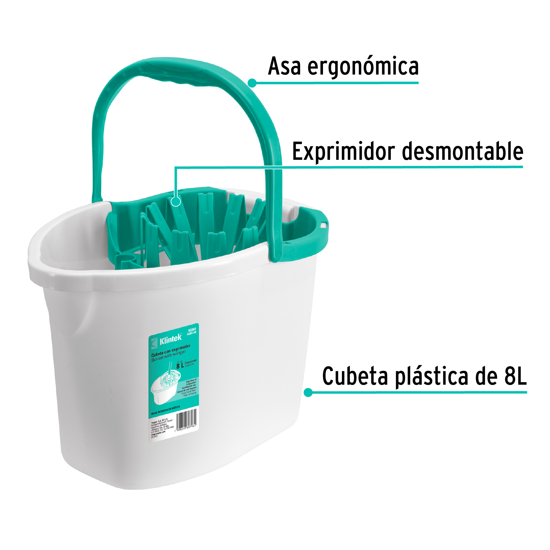 Cubeta plástica con exprimidor, 8L - CUBE-8E / 55961 Cubeta plástica con exprimidor, 8L - CUBE-8E / 55961