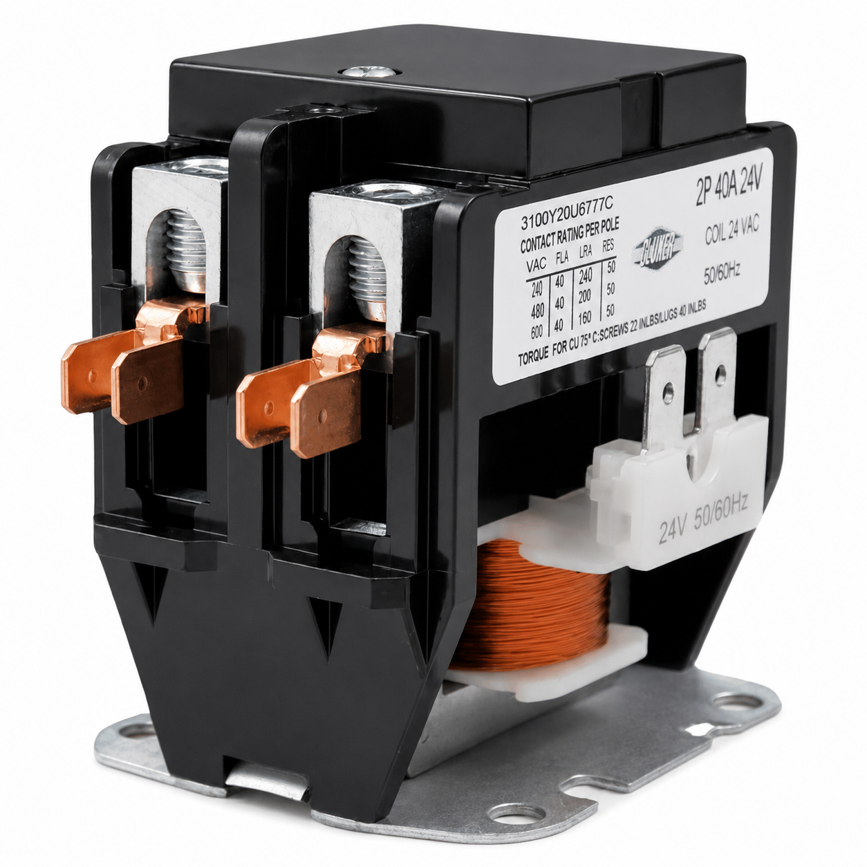Contactor 2 Polos, 40 Amps, Bobina 21-24VAC, 50/60Hz, Cluxer - CXC2P40A24 Contactor 2 Polos, 40 Amps, Bobina 21-24VAC, 50/60Hz, Cluxer - CXC2P40A24