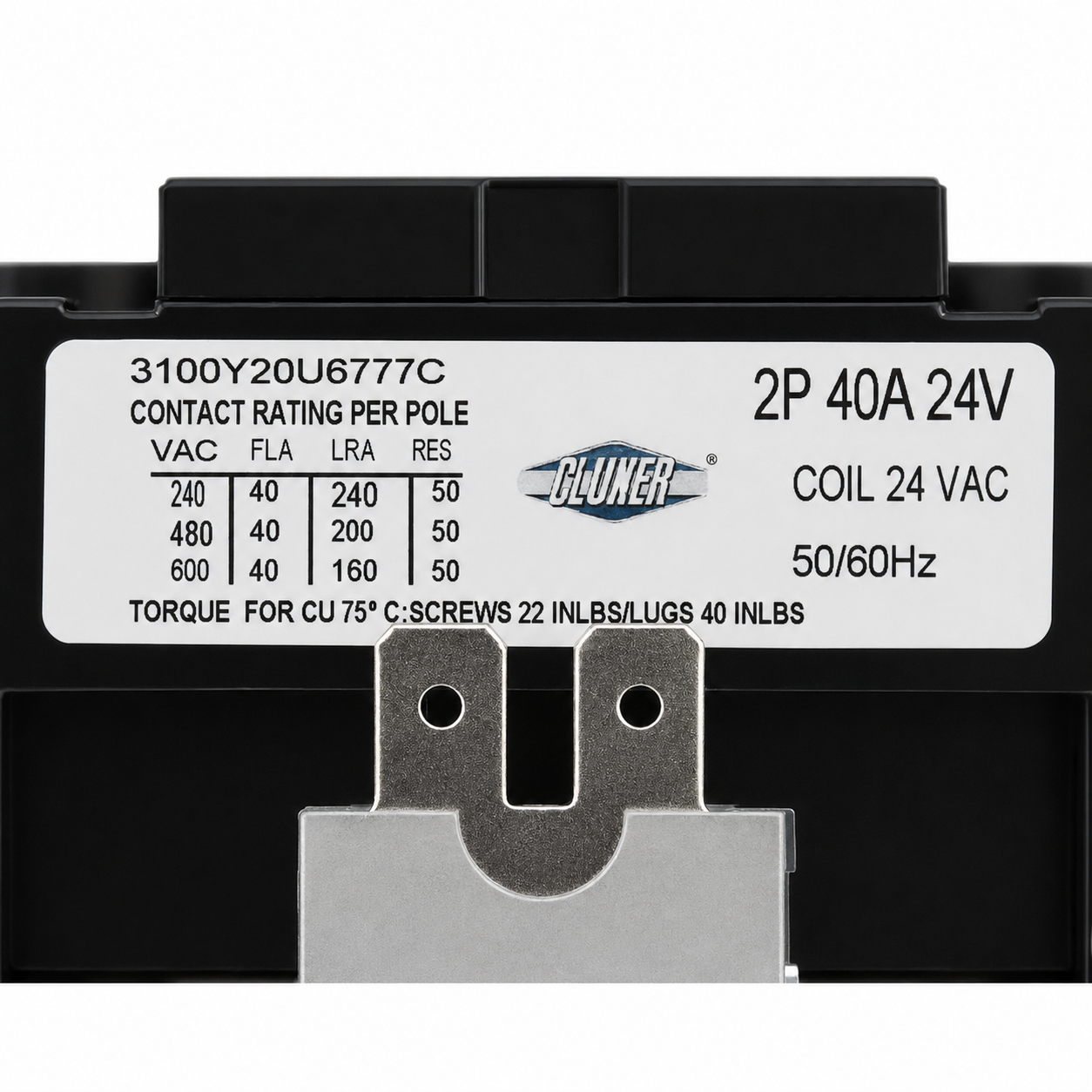 Contactor 2 Polos, 40 Amps, Bobina 21-24VAC, 50/60Hz, Cluxer - CXC2P40A24 Contactor 2 Polos, 40 Amps, Bobina 21-24VAC, 50/60Hz, Cluxer - CXC2P40A24