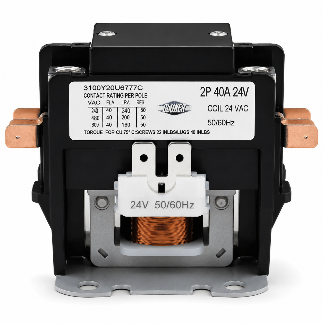 Contactor 2 Polos, 40 Amps, Bobina 21-24VAC, 50/60Hz, Cluxer - CXC2P40A24 Contactor 2 Polos, 40 Amps, Bobina 21-24VAC, 50/60Hz, Cluxer - CXC2P40A24