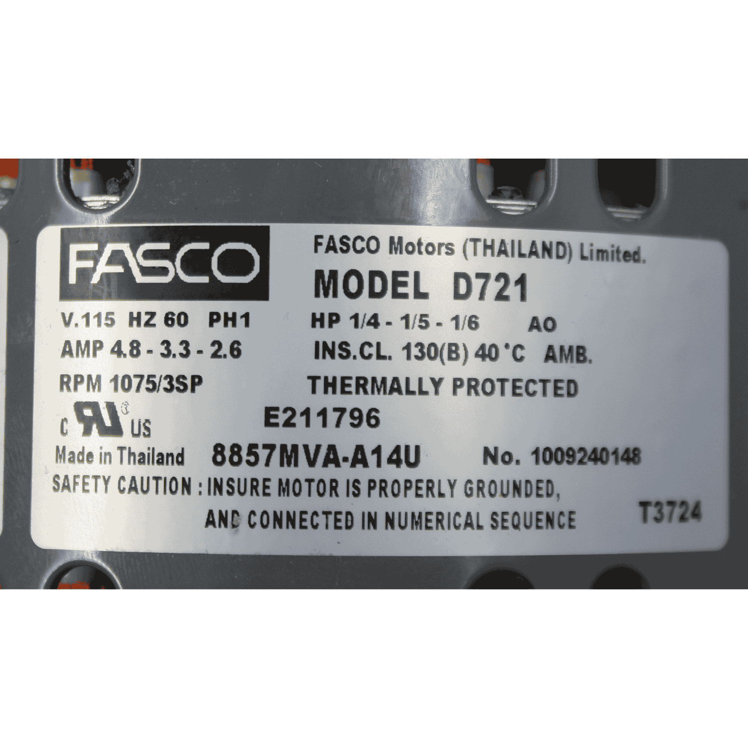 Motor Fasco Abierto, 1/4-1/5-1/6 Hp, 115 V, 1075 Rpm, Reversible - D721