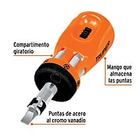 Desarmador tipo trompo con matraca, 6 puntas dobles, blister - DTROM-12B / 10494 Desarmador tipo trompo con matraca, 6 puntas dobles, blister - DTROM-12B / 10494