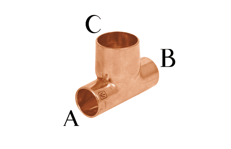 Tee de cobre reducida, 1/2' x 1/2' x 3/4' - CC-721 / 49741 Tee de cobre reducida, 1/2' x 1/2' x 3/4' - CC-721 / 49741