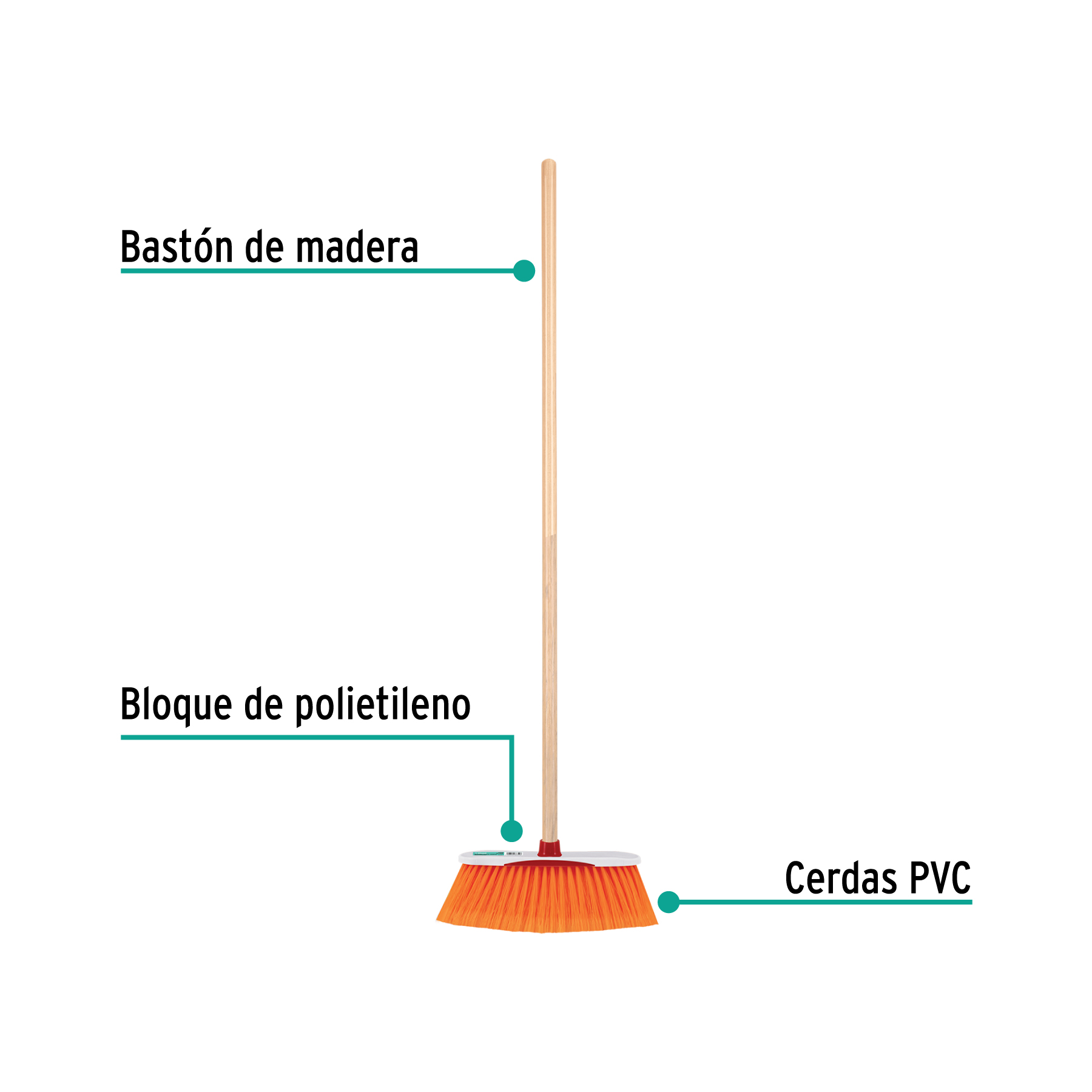 Escoba cerdas de PET extra suaves, bastón de madera, 57030 - ES-35S030 - ES-35