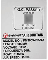 Cortina de Aire, EVERWELL, 115V, 36" Reforz - FM3009-Y-2-S-1 Cortina de Aire, EVERWELL, 115V, 36" Reforz - FM3009-Y-2-S-1