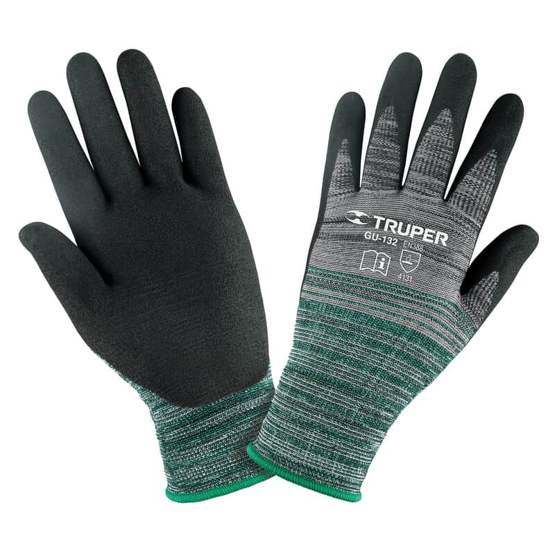 Guantes de nylon recubiertos de nitrilo arenoso, medianos - GU-132 / 17064 Guantes de nylon recubiertos de nitrilo arenoso, medianos - GU-132 / 17064